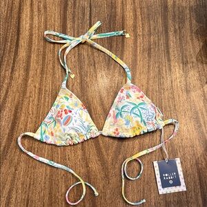 Roller Rabbit Tropical Triangle Bikini Top in Yellow, Teal, Pink & Green